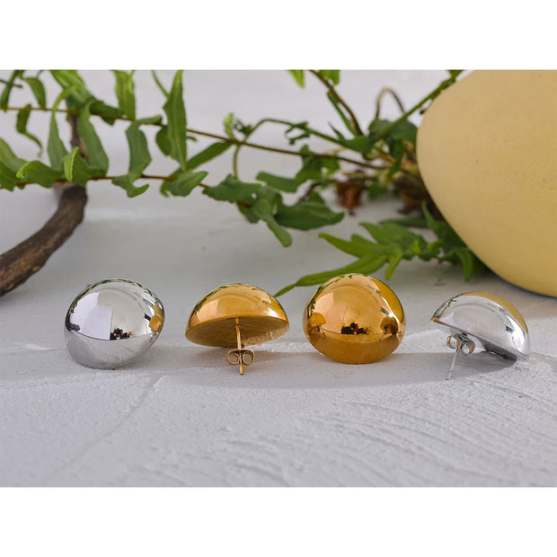 Half Round Stud Earrings Stainless Steel Stylish Waterproof Geometric Gold Color Trendy Classic Jewelry Bijoux for Women Evry Jewelry