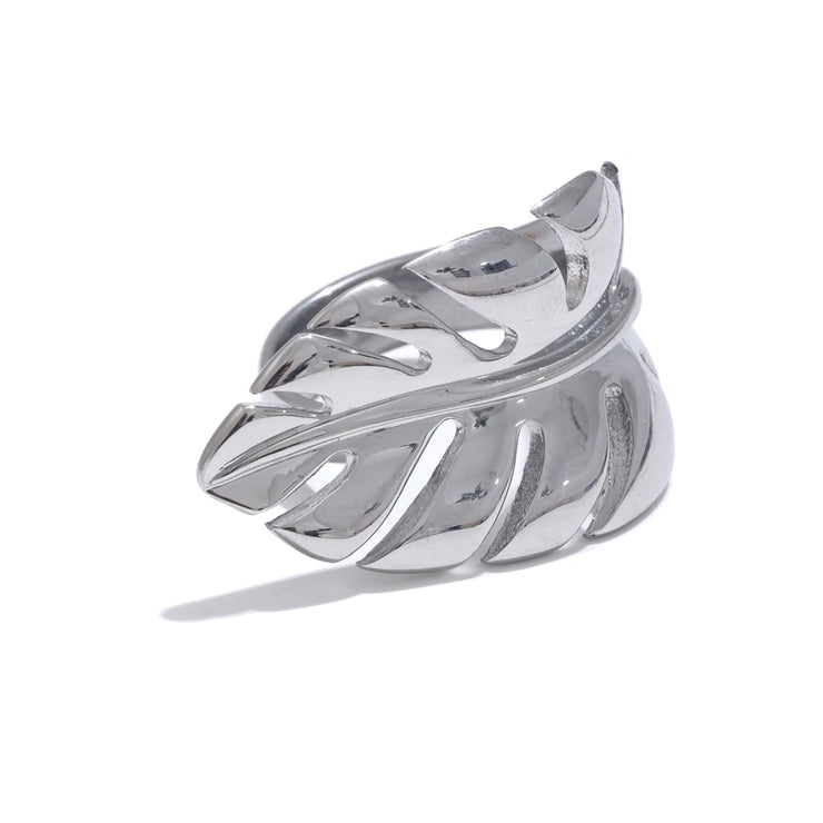 Stylish Design Stainless Steel Metal Leaf Leaves Open Ring Rust Proof Individualistic