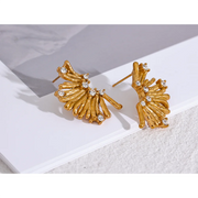 Gold Zircon Flower Stud Earrings