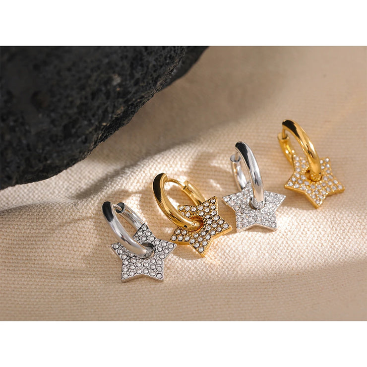 Star Drop Zircon Hoop Earrings