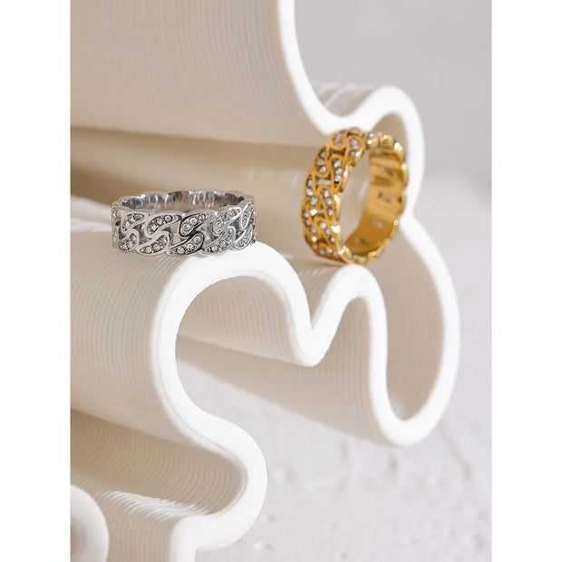 Cubic Zirconia Round Hollow Chain Ring