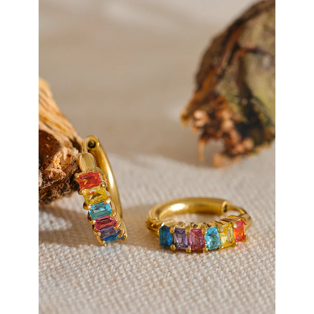 Rainbow Zirconia Hoop Earrings