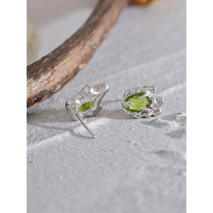 New Green Cubic Zirconia Sterling Silver Geometric Stud Earrings for Women Delicate Luxury Trendy Jewelry Party Gift