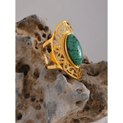 Vintage Green Natural Stone Open Ring