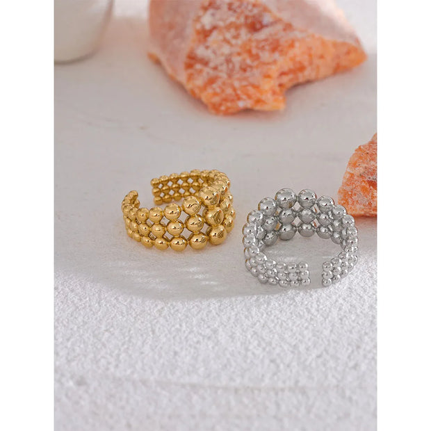 Round Beads Layered Wide Ring