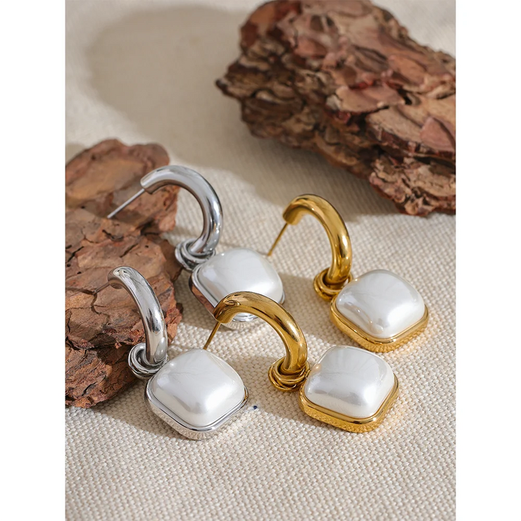 Square Pearl Drop Earrings