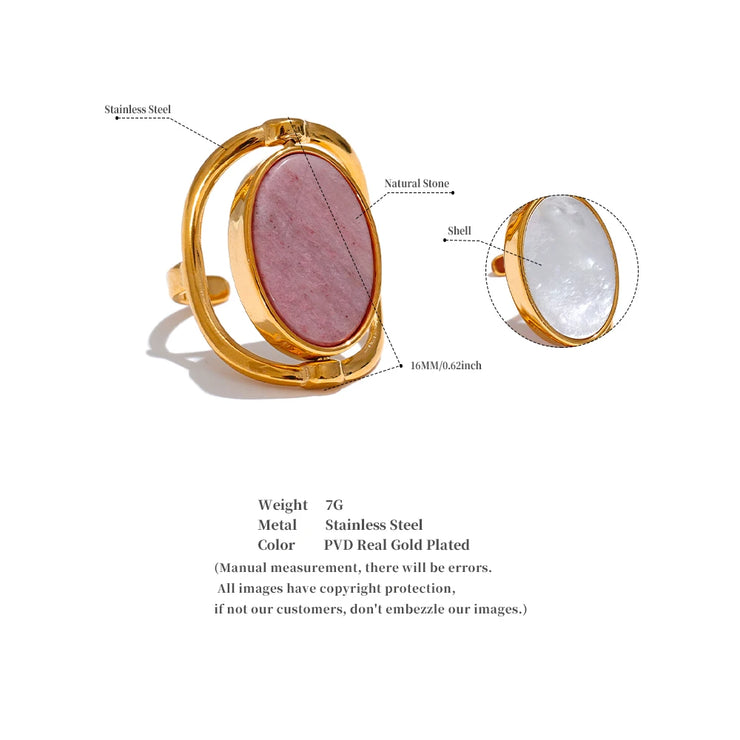 Natural Stone Shell Rotatable Open Ring