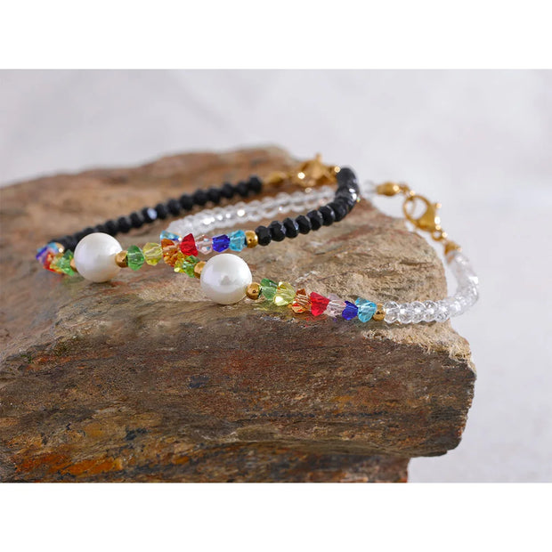 Colorful Crystal & Pearl Bead Bracelet