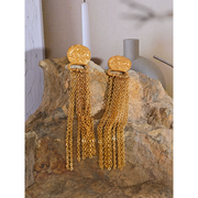 Golden Coin Chain Tassel Earrings