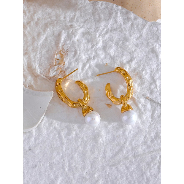 Vintage Pearl Geometric Hoop Earrings