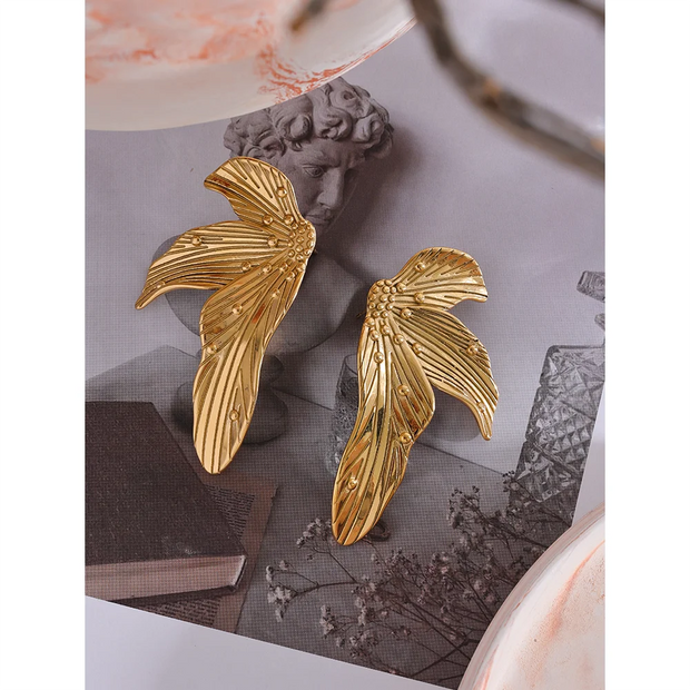 Waterproof Stainless Steel Leaf Large Statement Stud Earrings Metal Gold Color Attractive Hyperbole ZA Jewelry Women Gift Evry Jewelry