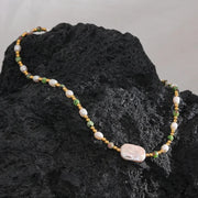 Green Stone & Pearl Baroque Necklace