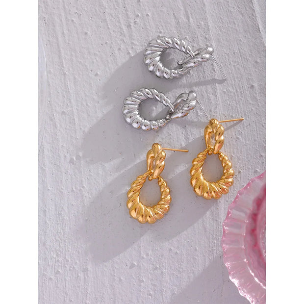 Textured 18K Gold Geometric Drop Earrings