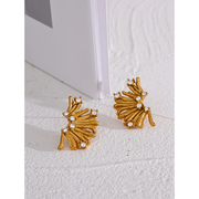 Gold Zircon Flower Stud Earrings