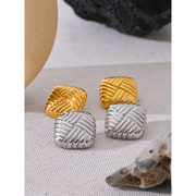 Statement Stainless Steel Square Stud Earrings Gold Silver Color Texture Metal Stripe Attractive Vintage Jewelry Women Evry Jewelry