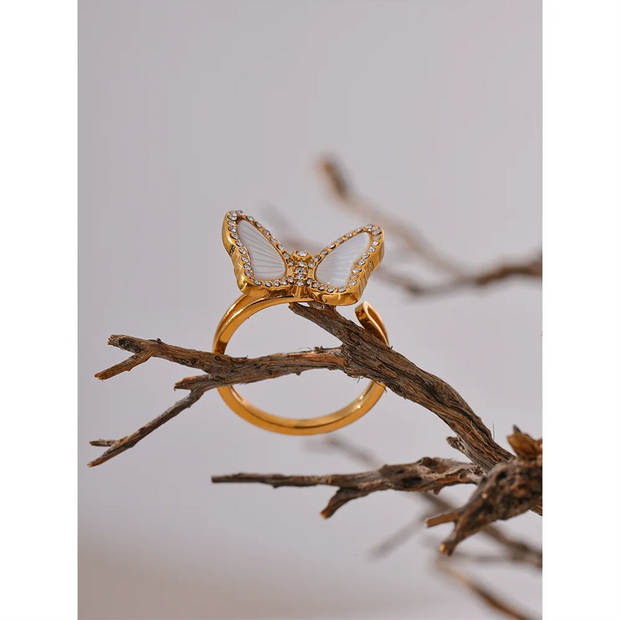 Natural Shell CZ Butterfly Ring