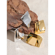 New Glossy Stainless Steel Square Layered Overlay Stud Earrings Gold Silver Color Metal Bling Waterproof Trendy Jewelry Evry Jewelry