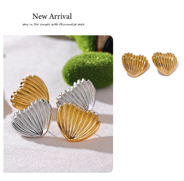 Heart Stripe Stud Earrings