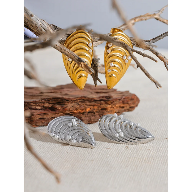 Stainless Steel Conch Shell Stud Earrings