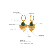 Green Stone Leaf Hoop Earrings