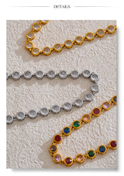 Colorful Cubic Zirconia Cast Chain Necklace & Bracelet