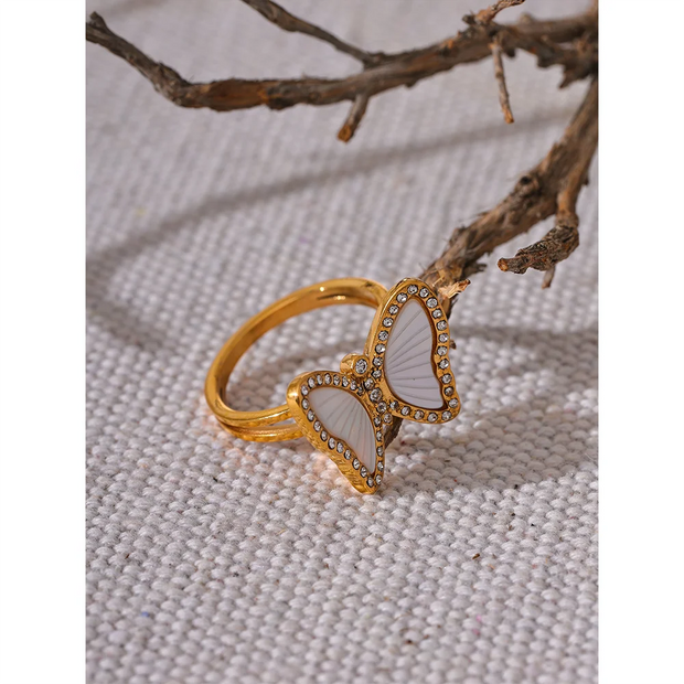 Natural Shell CZ Butterfly Ring