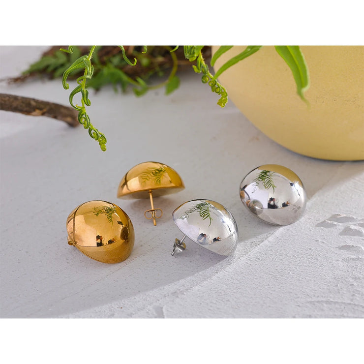 Half Round Stud Earrings Stainless Steel Stylish Waterproof Geometric Gold Color Trendy Classic Jewelry Bijoux for Women Evry Jewelry