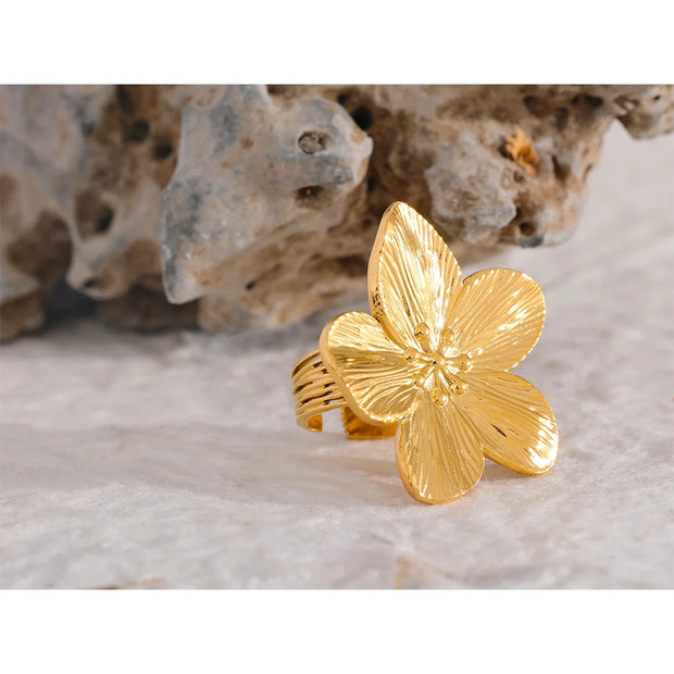 Waterproof  Flower Big Open Ring