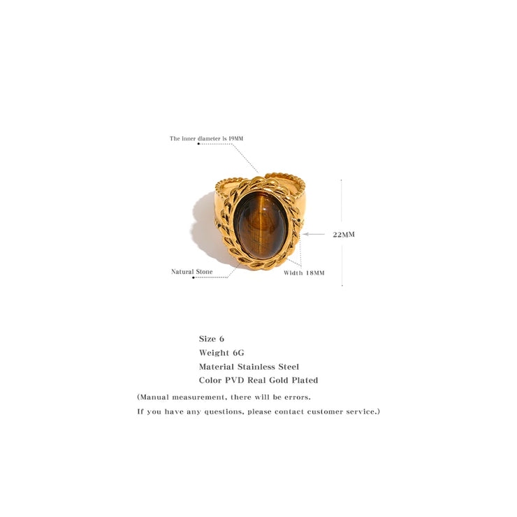 Tiger Natural Stone Wide Chunky Ring