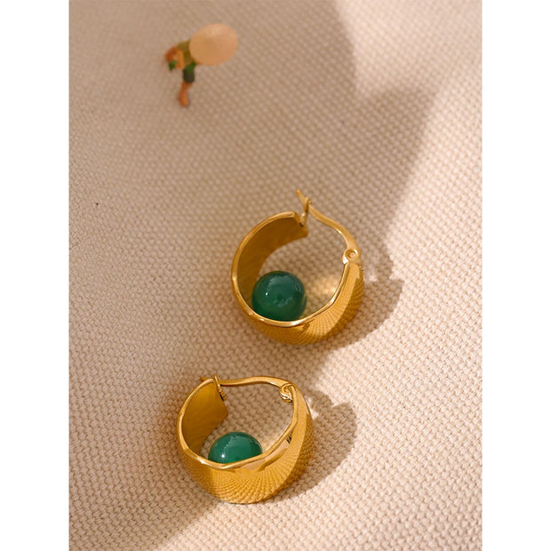 Green Agate Huggie Hoop Earrings