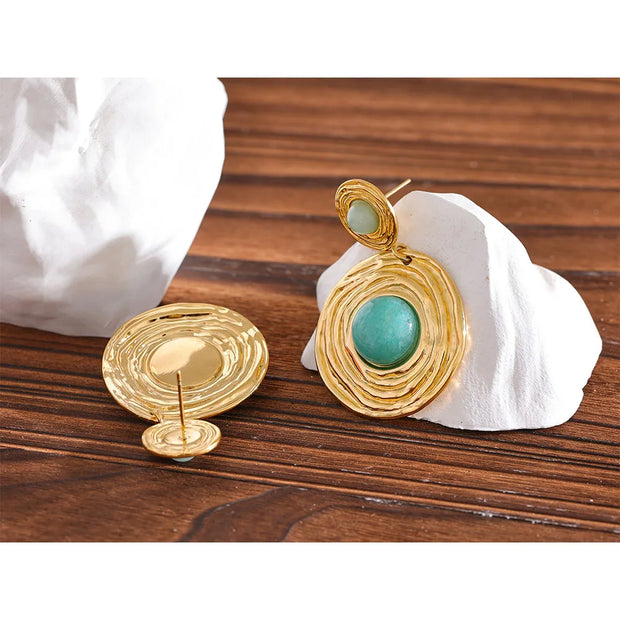 Amazonite Stone Gold Dangle Earrings