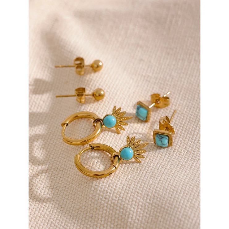 Geometric Square Stud Hoop Earrings Set