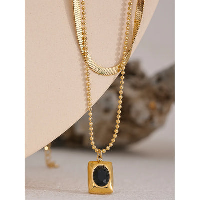 Double Chain Square Pendant Necklace