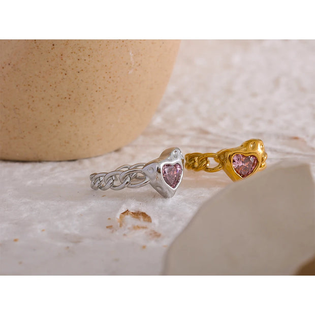 Pink Cubic Zirconia  Heart Ring Women