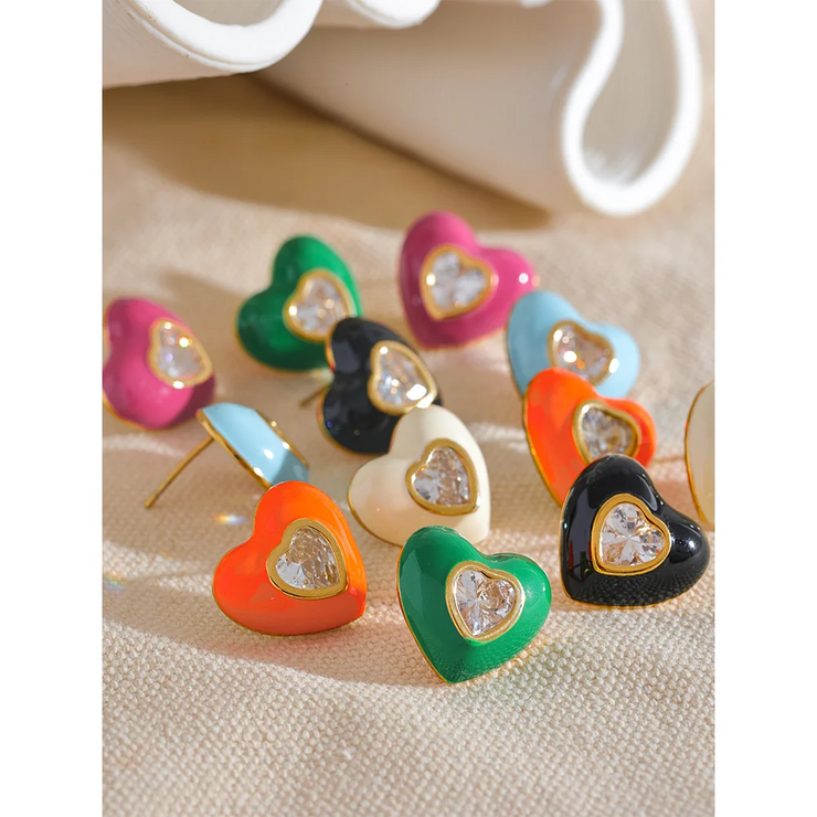 Colorful Enamel Heart Stud Earrings