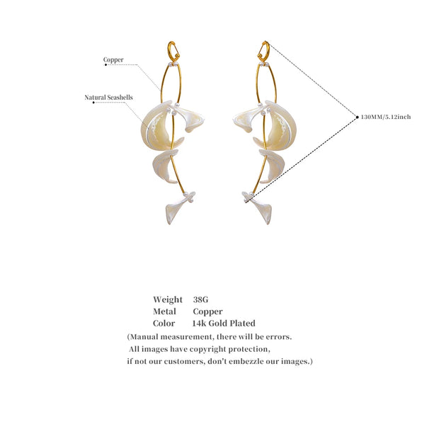 14K Gold Shell Dangle Earrings