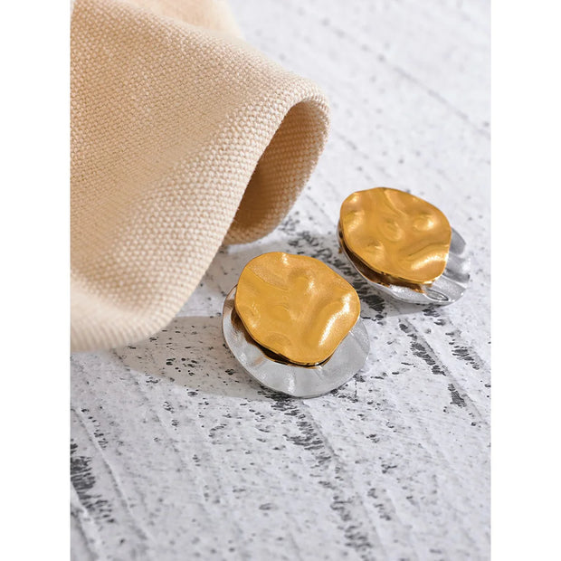 Double Color Stainless Steel Metal Geometric Round Stud Earrings Women Daily Wear Jewelry Pendientes De Acero Inoxidable Evry Jewelry