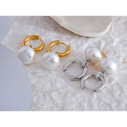 Golden Imitation Pearls Hoop Earrings