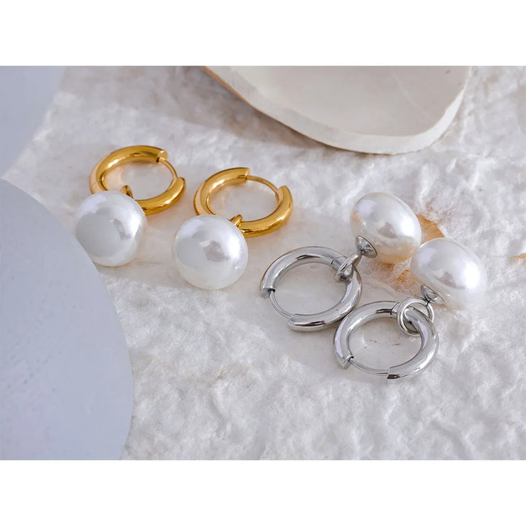 Golden Imitation Pearls Hoop Earrings