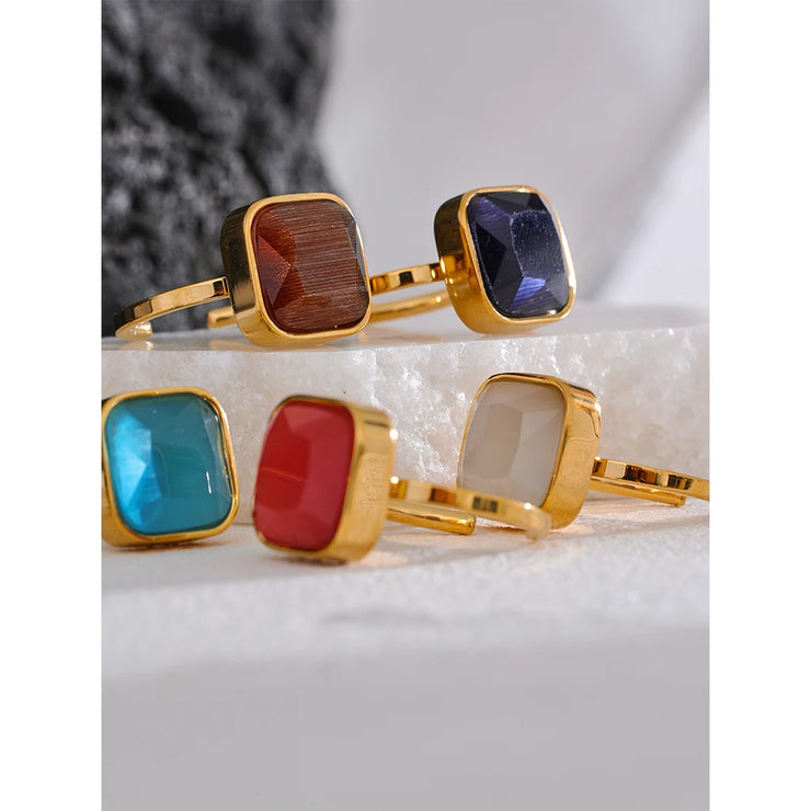 Natural Cat Eye Stone Square Open Ring