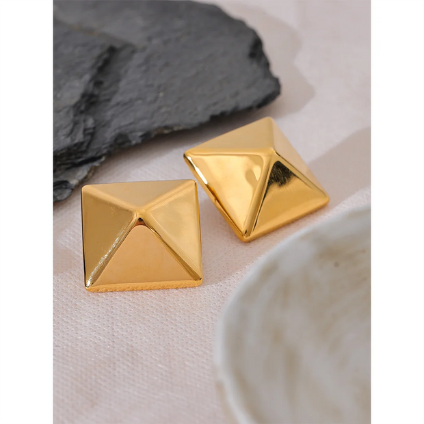 Stainless Steel Glossy Smooth Square Geometric Metal Big Stud Earrings Women Gold Color Fashion Statement Daily Jewelry Evry Jewelry