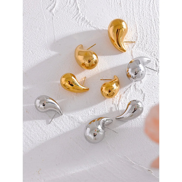 Stainless Steel Water Drop Fashion Hollow Stud Earrings Personalized Gold Color Texture Waterproof Charm Jewelry New Evry Jewelry