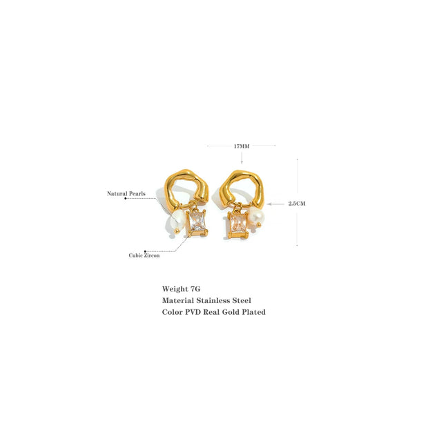 Gold Zirconia & Pearl Drop Earrings