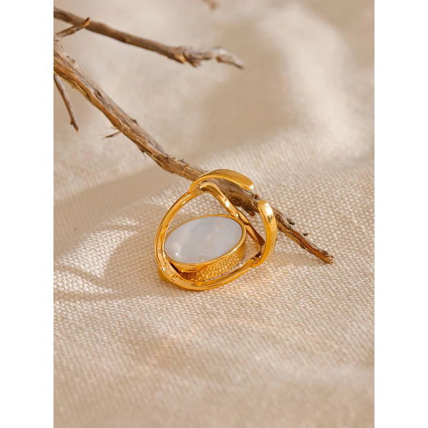 Natural Stone Shell Rotatable Open Ring