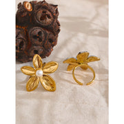 Flower Pearl Stud Earrings & Ring Set