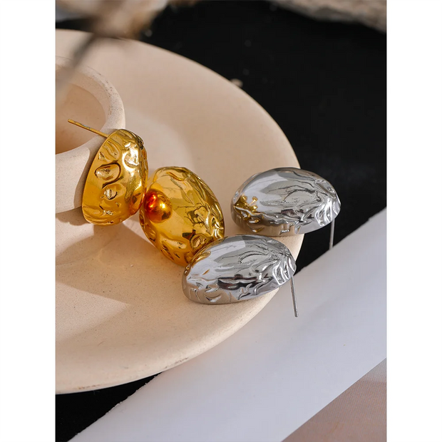 Oval Hollow Metal Stud Earrings