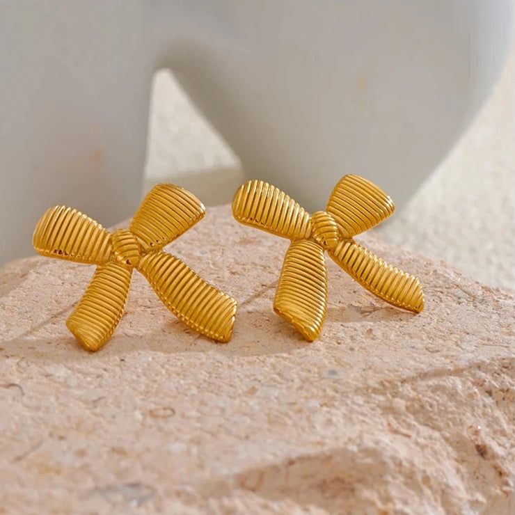 Gold Stripe Bow Knot Earrings