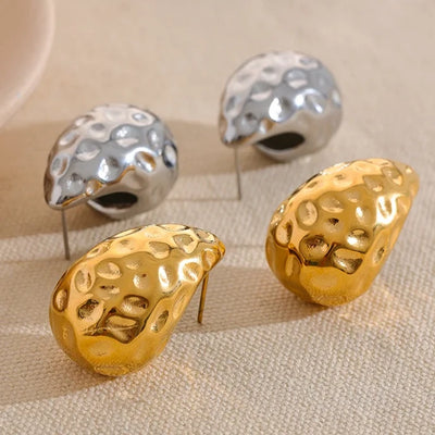 Hot Style Stainless Steel Water Drop Chunky Metal Stud Earrings Gold Color Charm Fashion Trendy Vintage Jewelry  Women Evry Jewelry