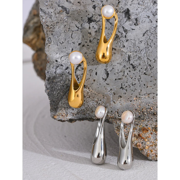 Natural Pearl Long Stud Earrings