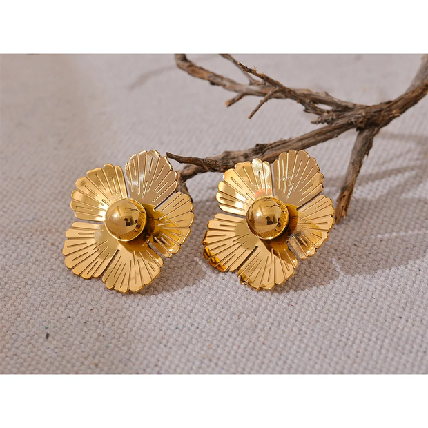 Popular Stainless Steel Gold Color Flower Stud Earrings for Women 18K PVD Plated  Anti allergy Charm Fashion Jewelry Gift Evry Jewelry